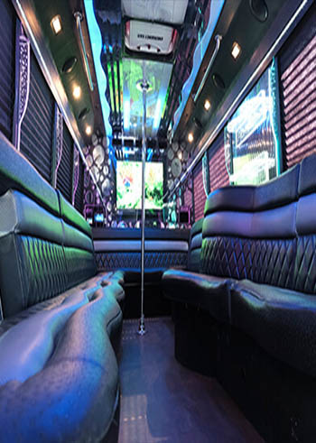 Plush leather seats on limo bus